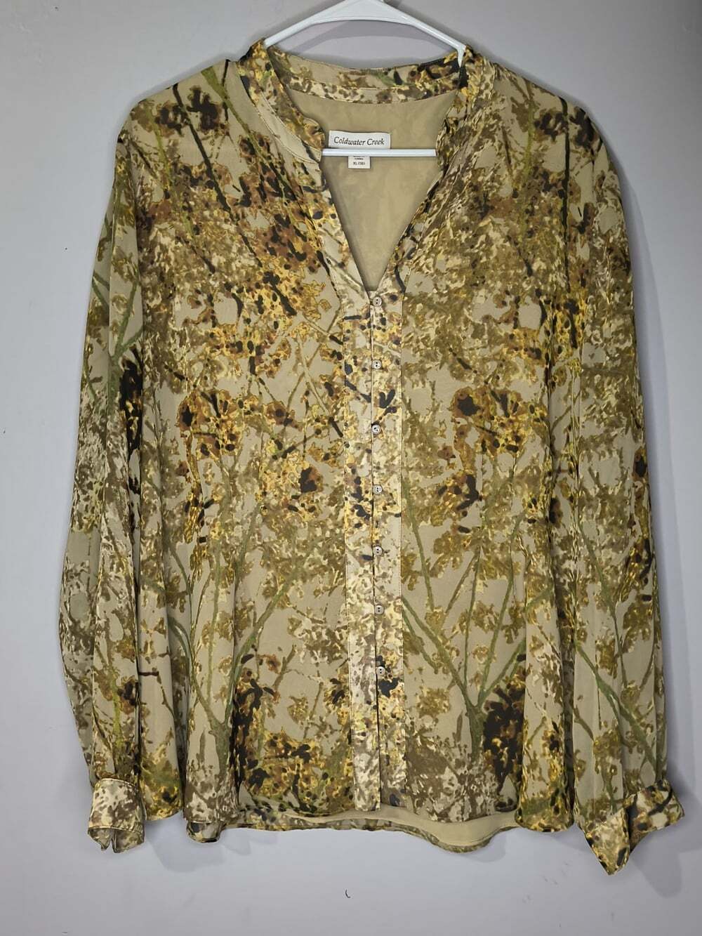 Coldwater Creek Sheer Long Sleeve Button Down Brown Floral Fall Vibes XL (18) - Picture 1 of 12